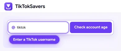 The account age checker search box with the username tiktok typed in