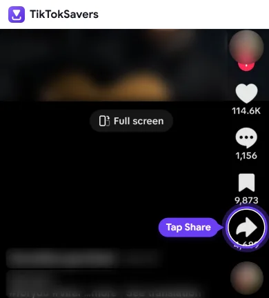 A TikTok video in the app with the Share arrow highlighted