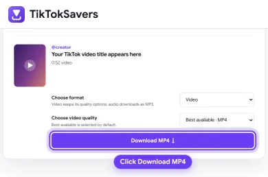 The TikTokSavers format and quality menus on a computer, with Download MP4 highlighted
